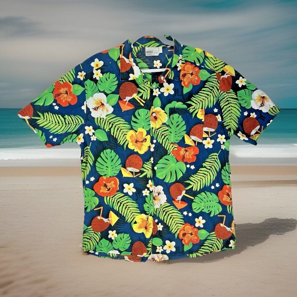 Wesc Hawaiian Casual Button-Down Short Sleeve Shirt Men’s XXL 100% Cotton Beach